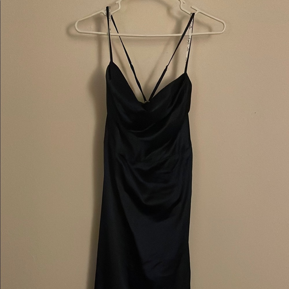 Elegant Navy Satin Dress